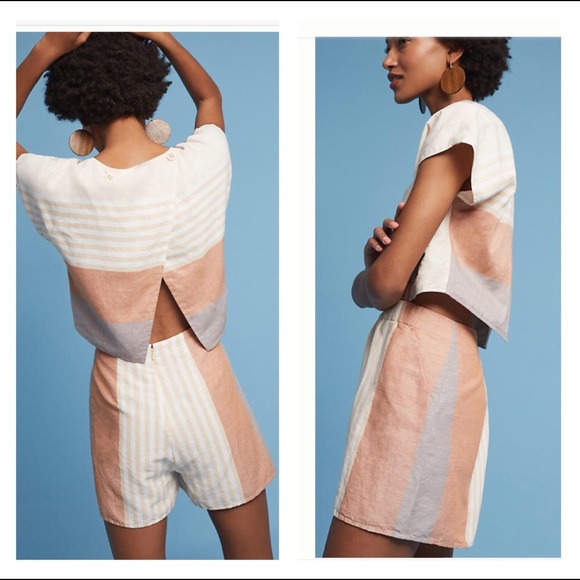 Anthropologie Dresses & Skirts - NWT ANTHROPOLOGIE ELEVEVSES STRIPED LINEN ROMPER